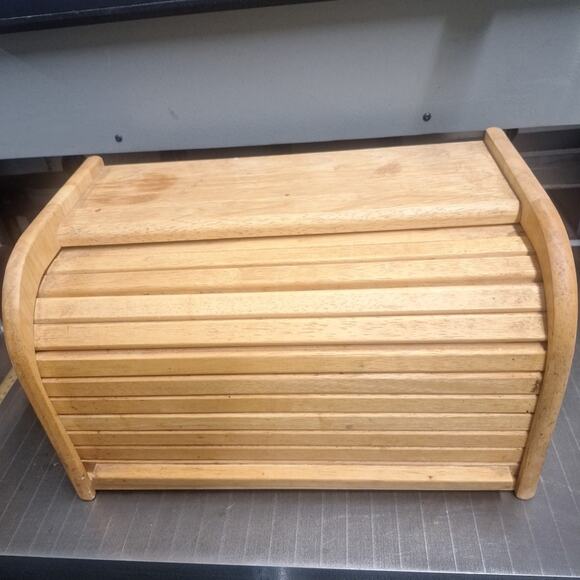 Vintage Wood Bread Box Roll Top Accordion Style Made In Thailand - Picture 1 of 6